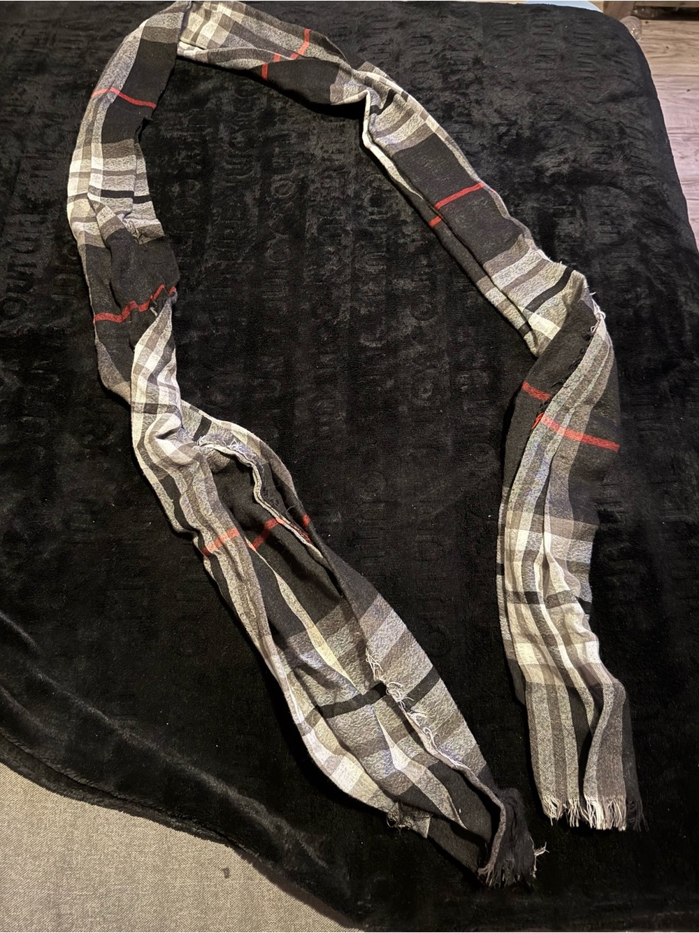 Women's Black Plaid Scarf with Red Accent - Classic Lightweight Wrap